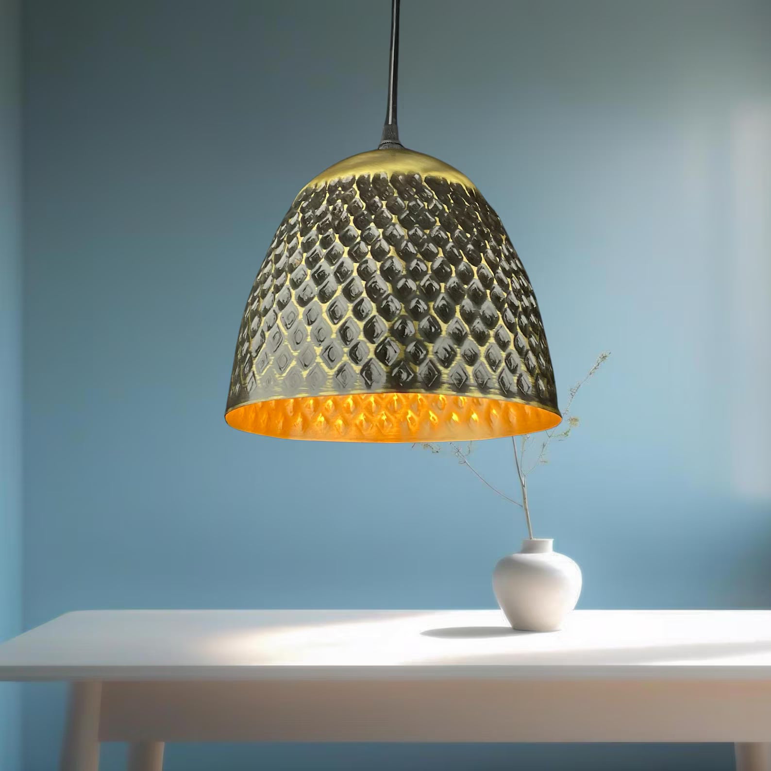 Handmade Hammered Brass Pendant Light - Moroccan Style Dome Lamp - Mettlemix