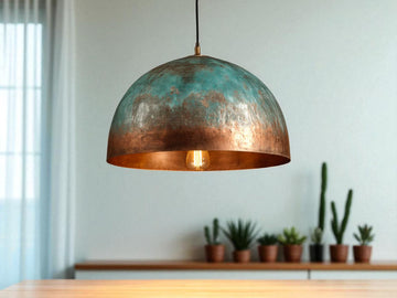 Handmade Blue Patina Copper Dome Pendant Light - Rustic Chandelier - Mettlemix