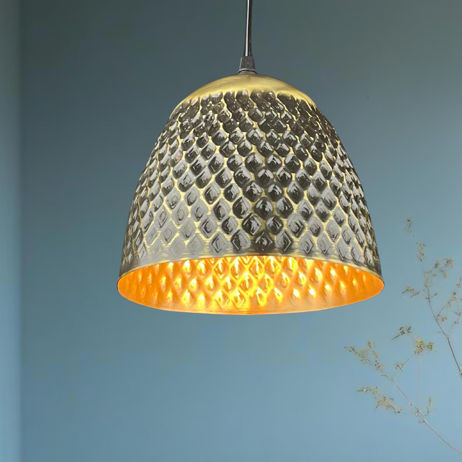 Handmade Hammered Brass Pendant Light - Moroccan Style Dome Lamp - Mettlemix