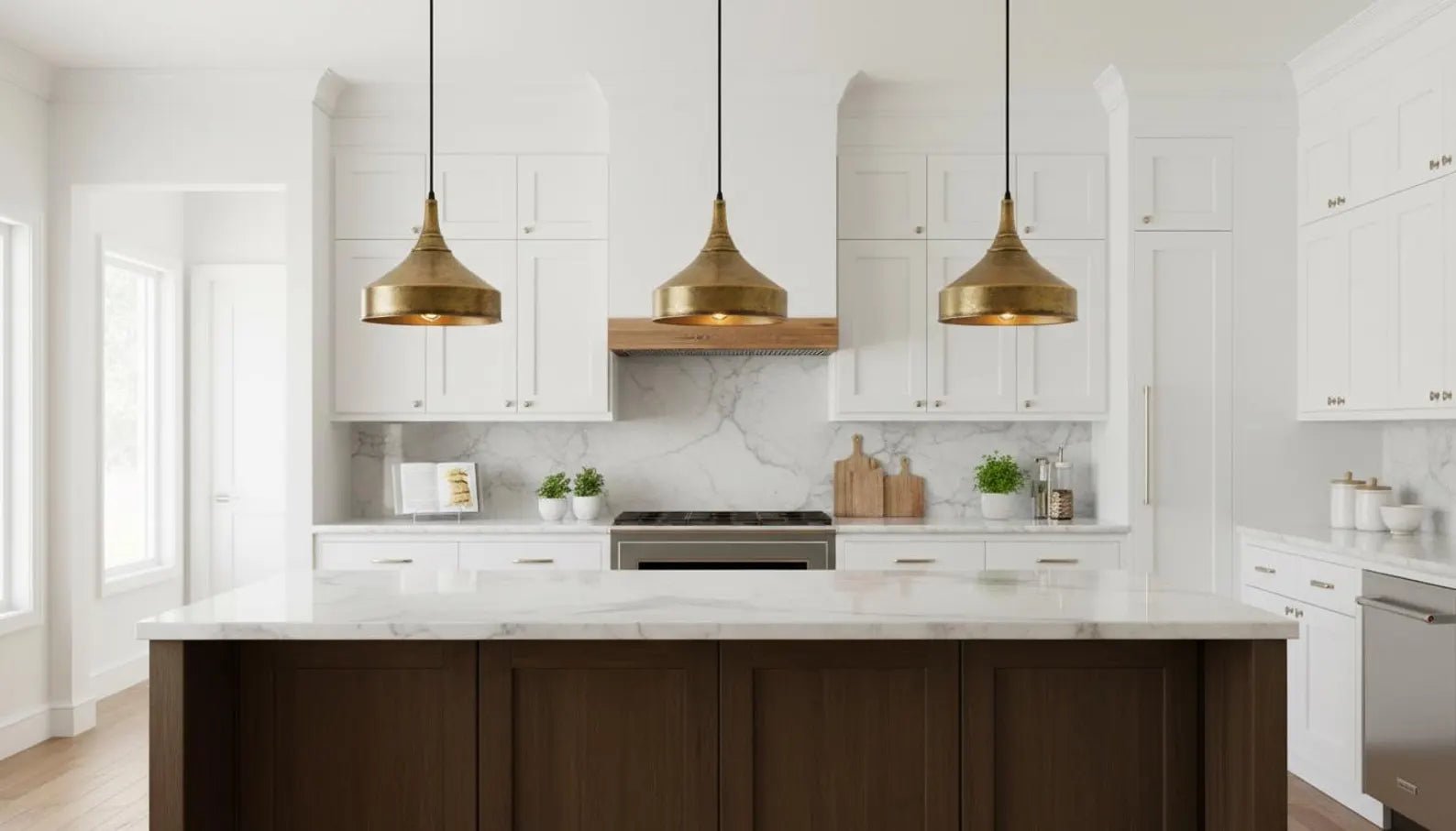 Aged Brass Dome Pendant Light - Antique Kitchen Island Hanging Lamp - Mettlemix