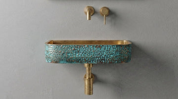Aged Brass Sink, Green Patina Wall Mount Basin - Hammered Rustic Washbasin, Custom Verdigris Floating Vanity, Powder Room Sink - Mettlemix