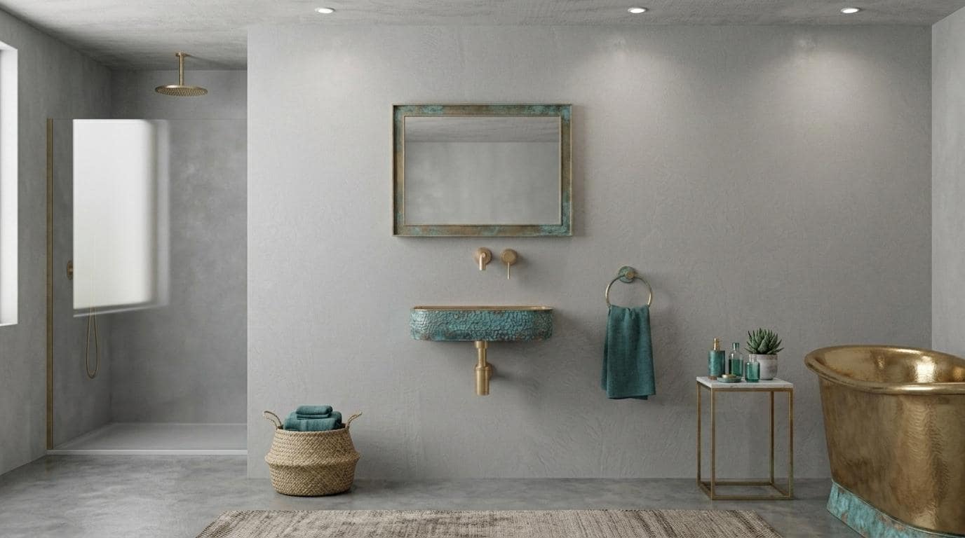 Aged Brass Sink, Green Patina Wall Mount Basin - Hammered Rustic Washbasin, Custom Verdigris Floating Vanity, Powder Room Sink - Mettlemix