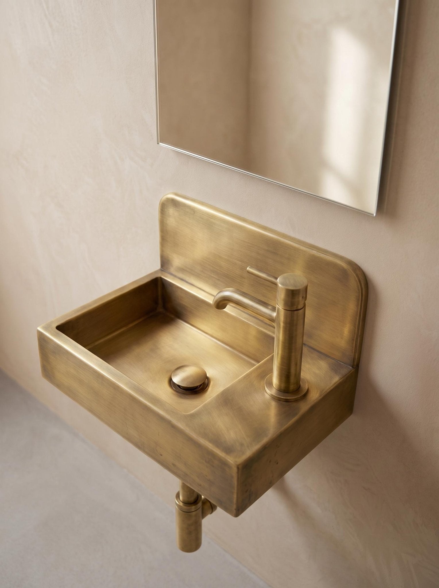 Aged Brass Wall Mounted Sink, Handmade Bathroom Basin, Luxury Powder Room Sink With Faucet & Bottle Trap Space Powder Room Sink - Mettlemix