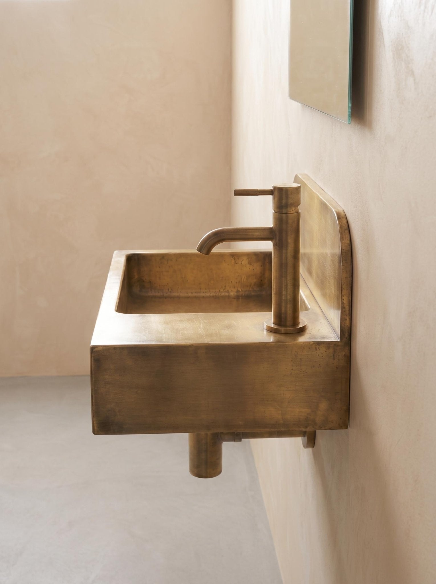 Aged Brass Wall Mounted Sink, Handmade Bathroom Basin, Luxury Powder Room Sink With Faucet & Bottle Trap Space Powder Room Sink - Mettlemix