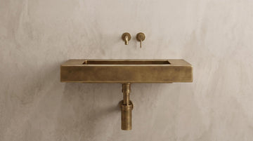 Aged Brass Wall Mounted Sink, Handmade Rectangular Bathroom Basin, Luxury Powder Room Sink With Faucet & Bottle Trap - Mettlemix