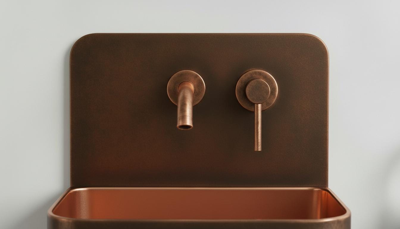 Aged Copper & Rose Gold Wall Mounted Sink - Handcrafted Floating Bathroom Basin - Modern Farmhouse Decor - Mettlemix