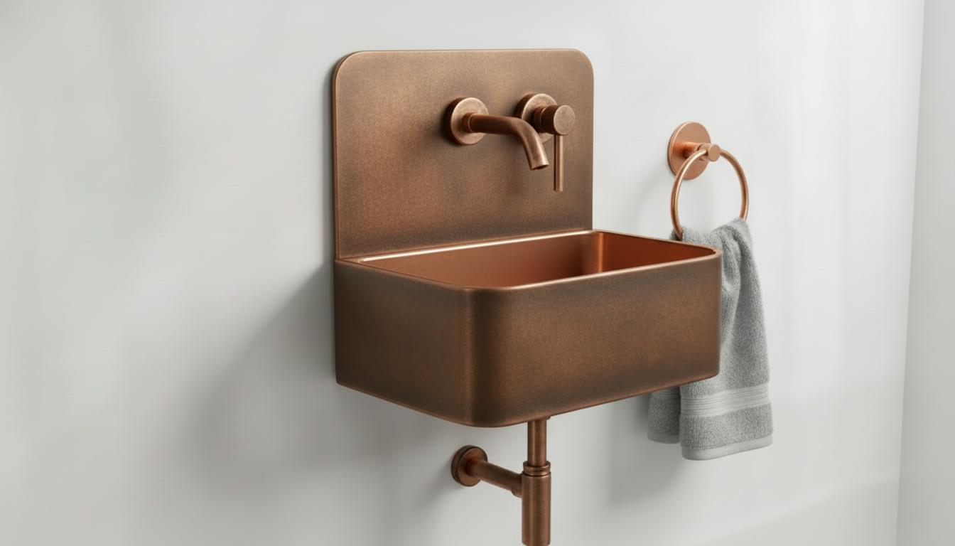 Aged Copper & Rose Gold Wall Mounted Sink - Handcrafted Floating Bathroom Basin - Modern Farmhouse Decor - Mettlemix