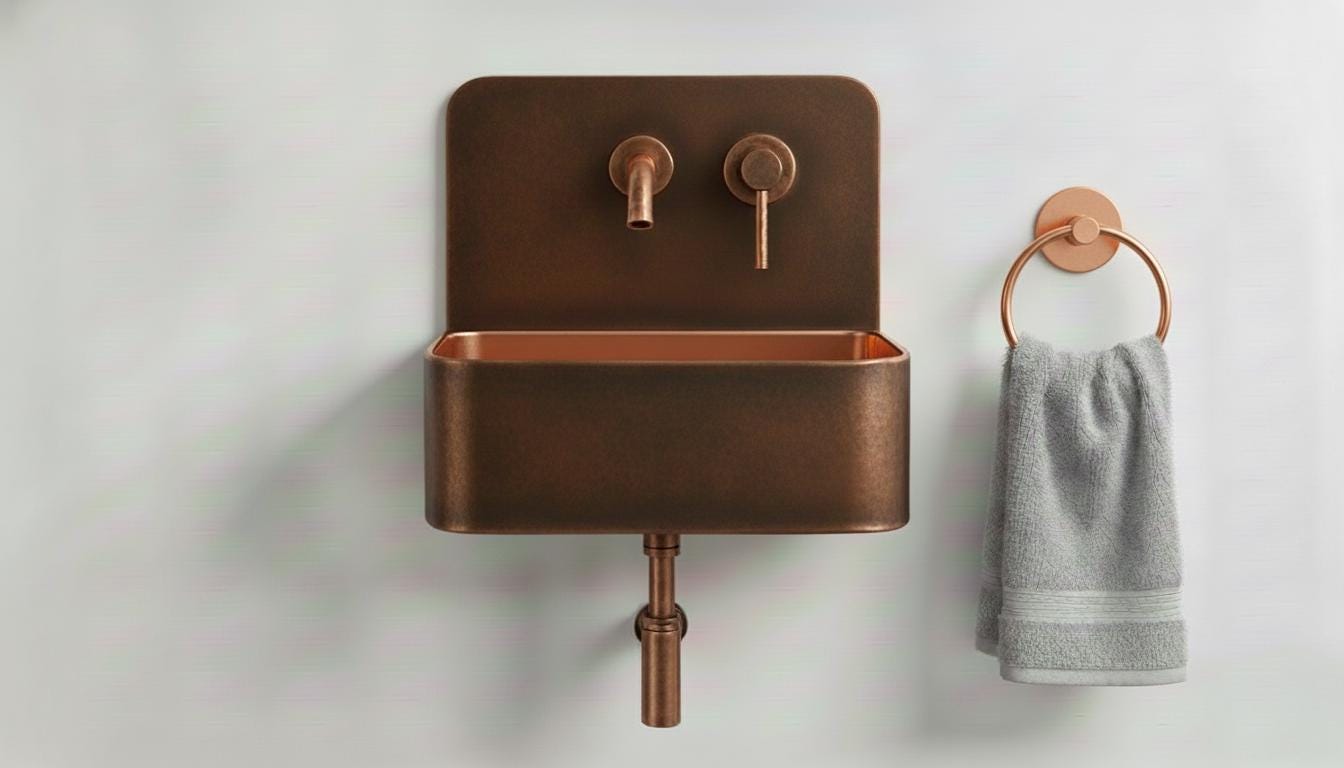 Aged Copper & Rose Gold Wall Mounted Sink - Handcrafted Floating Bathroom Basin - Modern Farmhouse Decor - Mettlemix