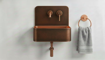 Aged Copper & Rose Gold Wall Mounted Sink - Handcrafted Floating Bathroom Basin - Modern Farmhouse Decor - Mettlemix