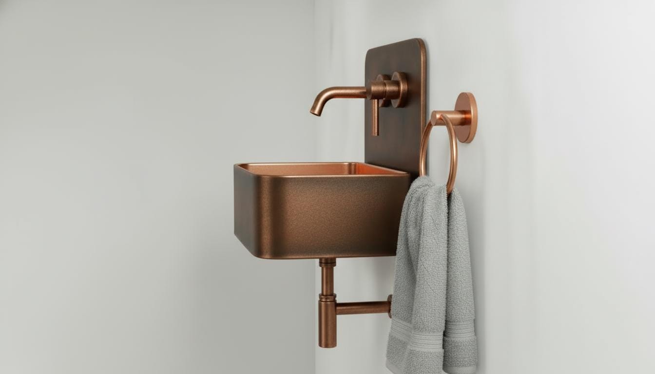Aged Copper & Rose Gold Wall Mounted Sink - Handcrafted Floating Bathroom Basin - Modern Farmhouse Decor - Mettlemix