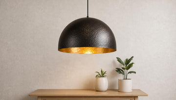 Antique Brass Dome Ceiling Lamp, Black Hammered Brass Pendant Light, Gold Interior Kitchen Island Fixture, Moody Modern Boho Hanging Light - Mettlemix