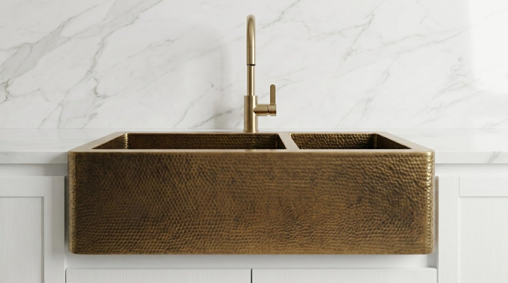Antique Brass Farmhouse Sink - Double Bowl Hammered Brass Kitchen Sink - Custom Apron Front Kitchen Basin - Handcrafted Luxury Metal Sink - Mettlemix