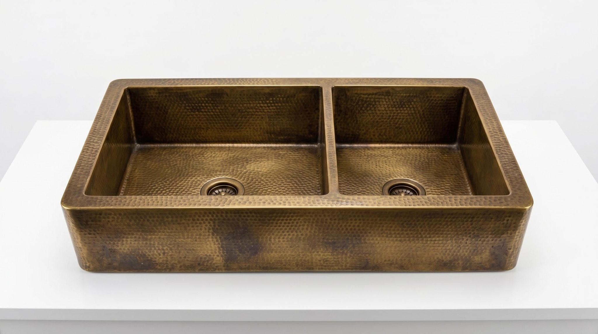 Antique Brass Farmhouse Sink - Double Bowl Hammered Brass Kitchen Sink - Custom Apron Front Kitchen Basin - Handcrafted Luxury Metal Sink - Mettlemix