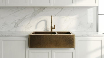Antique Brass Farmhouse Sink - Double Bowl Hammered Brass Kitchen Sink - Custom Apron Front Kitchen Basin - Handcrafted Luxury Metal Sink - Mettlemix