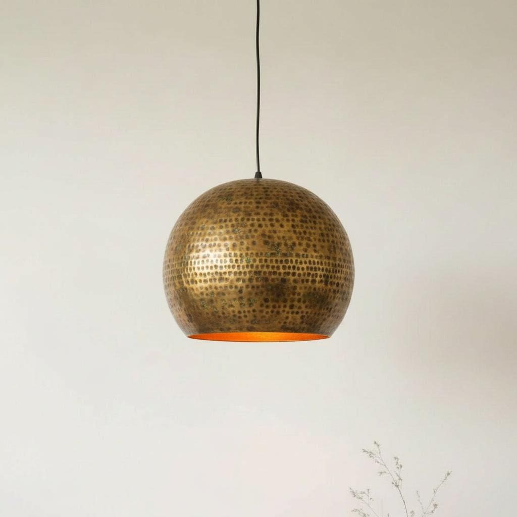 Antique Brass Hammered Pendant Lamp - Moroccan Dome Ceiling Fixture - Kitchen Island Lighting - Rustic Farmhouse Light - Boho Decor - Mettlemix