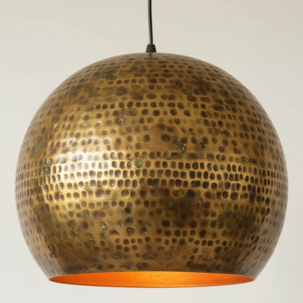 Antique Brass Hammered Pendant Lamp - Moroccan Dome Ceiling Fixture - Kitchen Island Lighting - Rustic Farmhouse Light - Boho Decor - Mettlemix