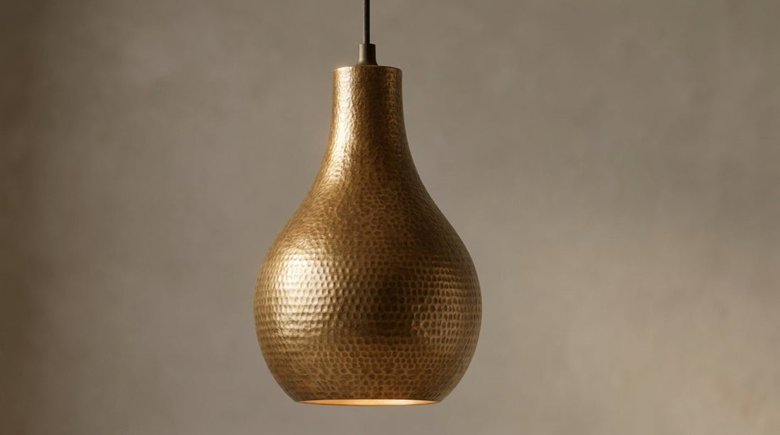Antique Brass Hammered Teardrop Pendant Light - Moroccan Ceiling Lamp - Mettlemix