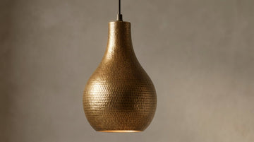 Antique Brass Hammered Teardrop Pendant Light - Moroccan Ceiling Lamp - Mettlemix
