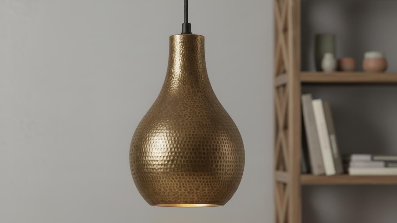 Antique Brass Hammered Teardrop Pendant Light - Moroccan Ceiling Lamp - Mettlemix