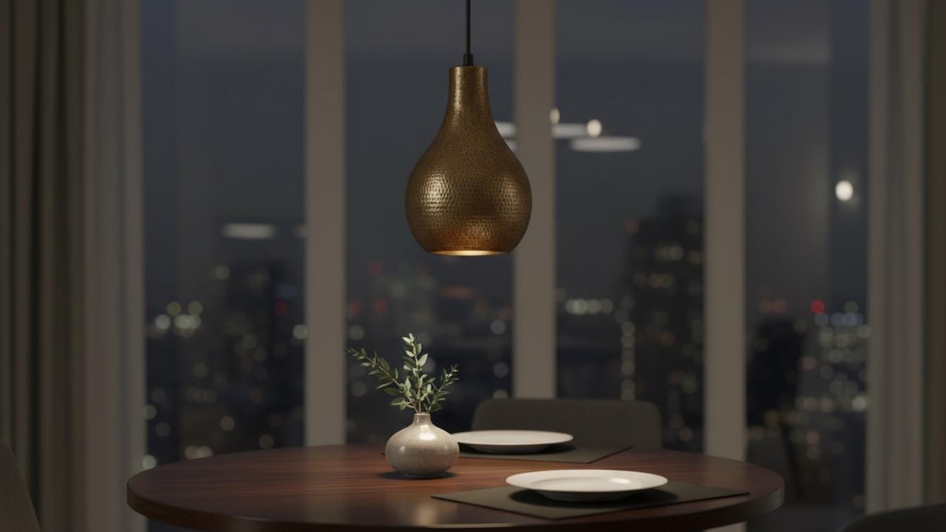 Antique Brass Hammered Teardrop Pendant Light - Moroccan Ceiling Lamp - Mettlemix