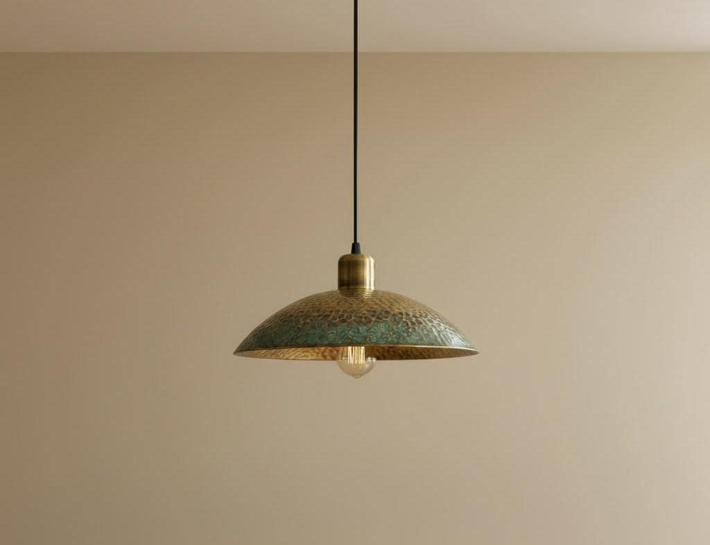 Antique Brass Pendant Light - Green Patina Hammered Dome - Rustic Kitchen Island Chandelier - Wabi Sabi Ceiling Lamp - Farmhouse Fixture - Mettlemix