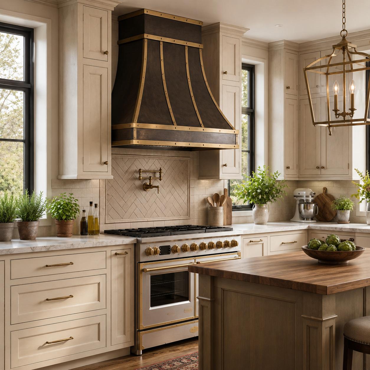 Antique Brass Range Hood, Custom Dark Brass Cooker Hood with Straps, Vintage Kitchen Vent Hood, Rustic Stove Cover, Farmhouse Exhaust - Mettlemix