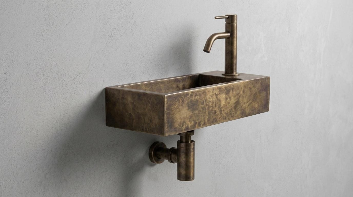 Antique Brass Sink, Wall Mounted Floating Basin, Smooth Rectangular Sink, Bathroom Vanity Washbasin, Custom Handcrafted Copper Wash Sink - Mettlemix