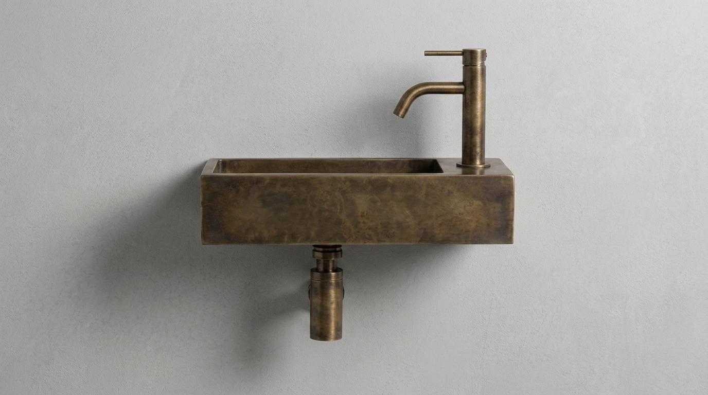 Antique Brass Sink, Wall Mounted Floating Basin, Smooth Rectangular Sink, Bathroom Vanity Washbasin, Custom Handcrafted Copper Wash Sink - Mettlemix