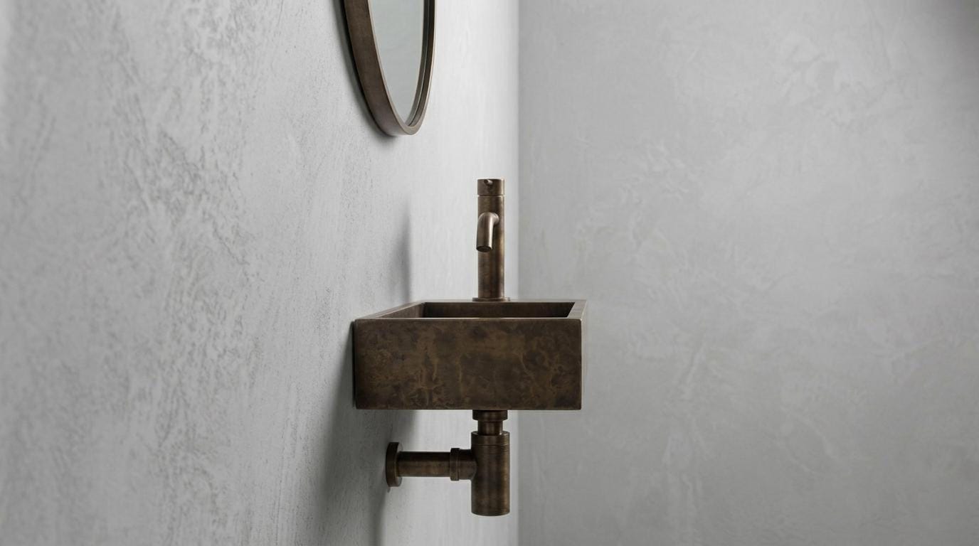 Antique Brass Sink, Wall Mounted Floating Basin, Smooth Rectangular Sink, Bathroom Vanity Washbasin, Custom Handcrafted Copper Wash Sink - Mettlemix