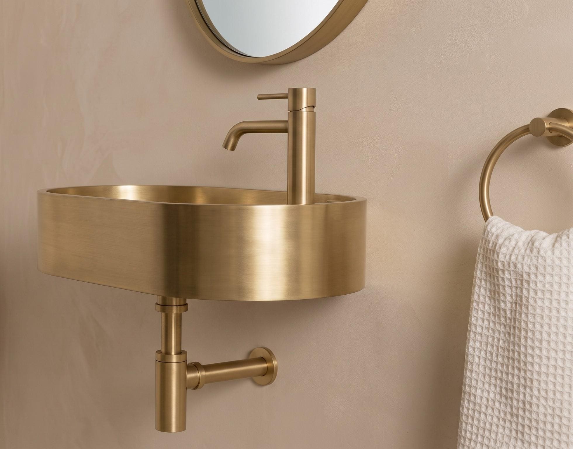 Antique Brass Sink, Wall Mounted Oval Washbasin - Minimalist Bathroom Vanity Basin, Powder Room Gold Floating Vessel Sink, Handmade Lavabo - Mettlemix