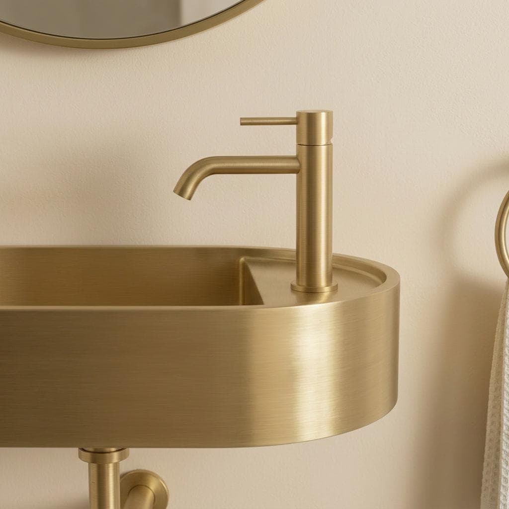 Antique Brass Sink, Wall Mounted Oval Washbasin - Minimalist Bathroom Vanity Basin, Powder Room Gold Floating Vessel Sink, Handmade Lavabo - Mettlemix