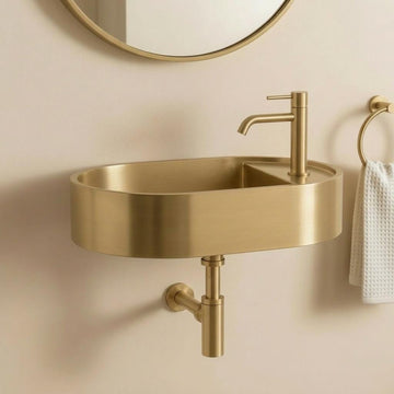 Antique Brass Sink, Wall Mounted Oval Washbasin - Minimalist Bathroom Vanity Basin, Powder Room Gold Floating Vessel Sink, Handmade Lavabo - Mettlemix