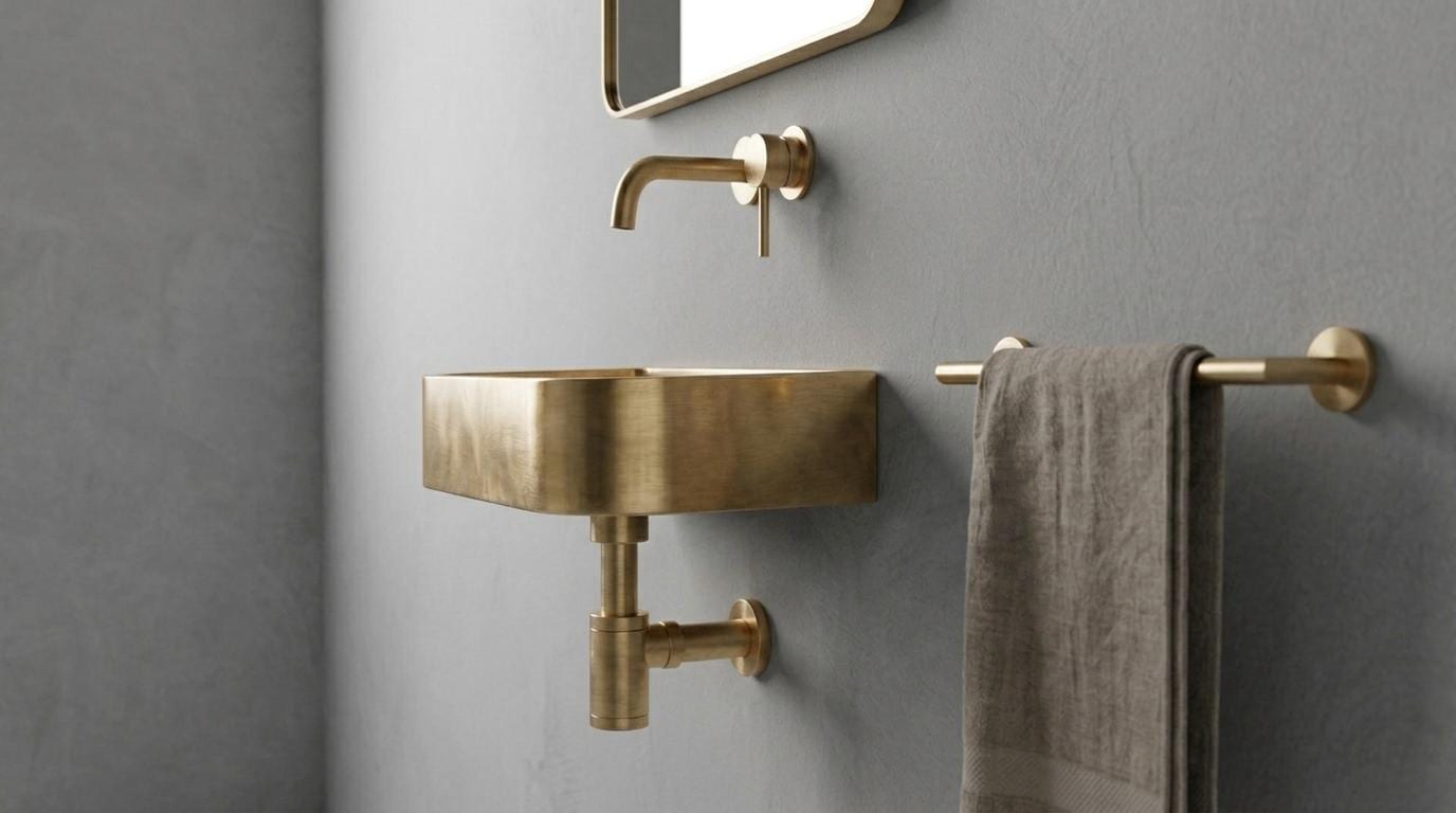 Antique Brass Sink - Wall Mounted Rectangular Basin, Custom Bathroom Vanity Washbasin - Powder Room Gold Sink, Floating Handcrafted Sink - Mettlemix