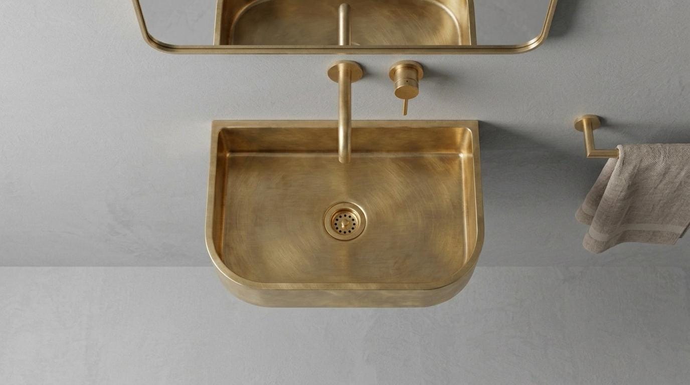 Antique Brass Sink - Wall Mounted Rectangular Basin, Custom Bathroom Vanity Washbasin - Powder Room Gold Sink, Floating Handcrafted Sink - Mettlemix