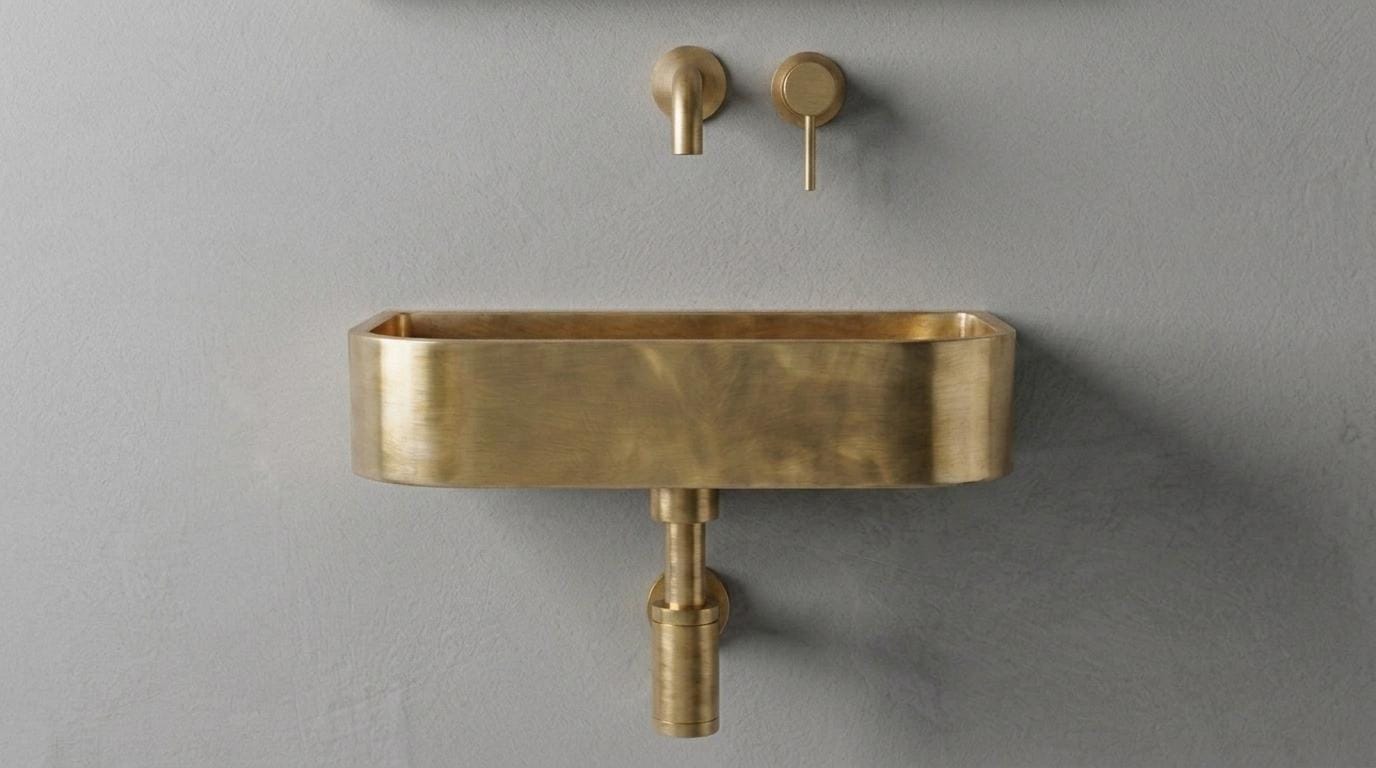 Antique Brass Sink - Wall Mounted Rectangular Basin, Custom Bathroom Vanity Washbasin - Powder Room Gold Sink, Floating Handcrafted Sink - Mettlemix