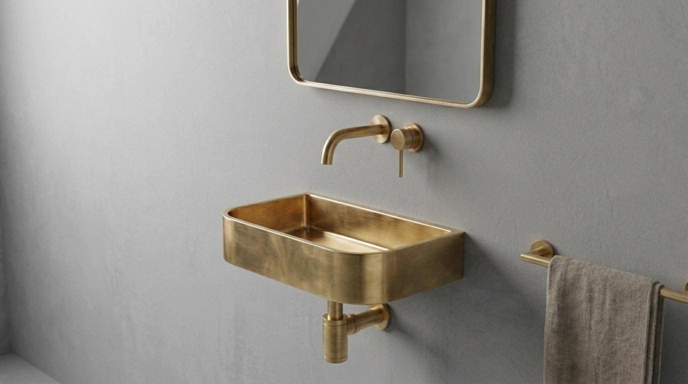 Antique Brass Sink - Wall Mounted Rectangular Basin, Custom Bathroom Vanity Washbasin - Powder Room Gold Sink, Floating Handcrafted Sink - Mettlemix