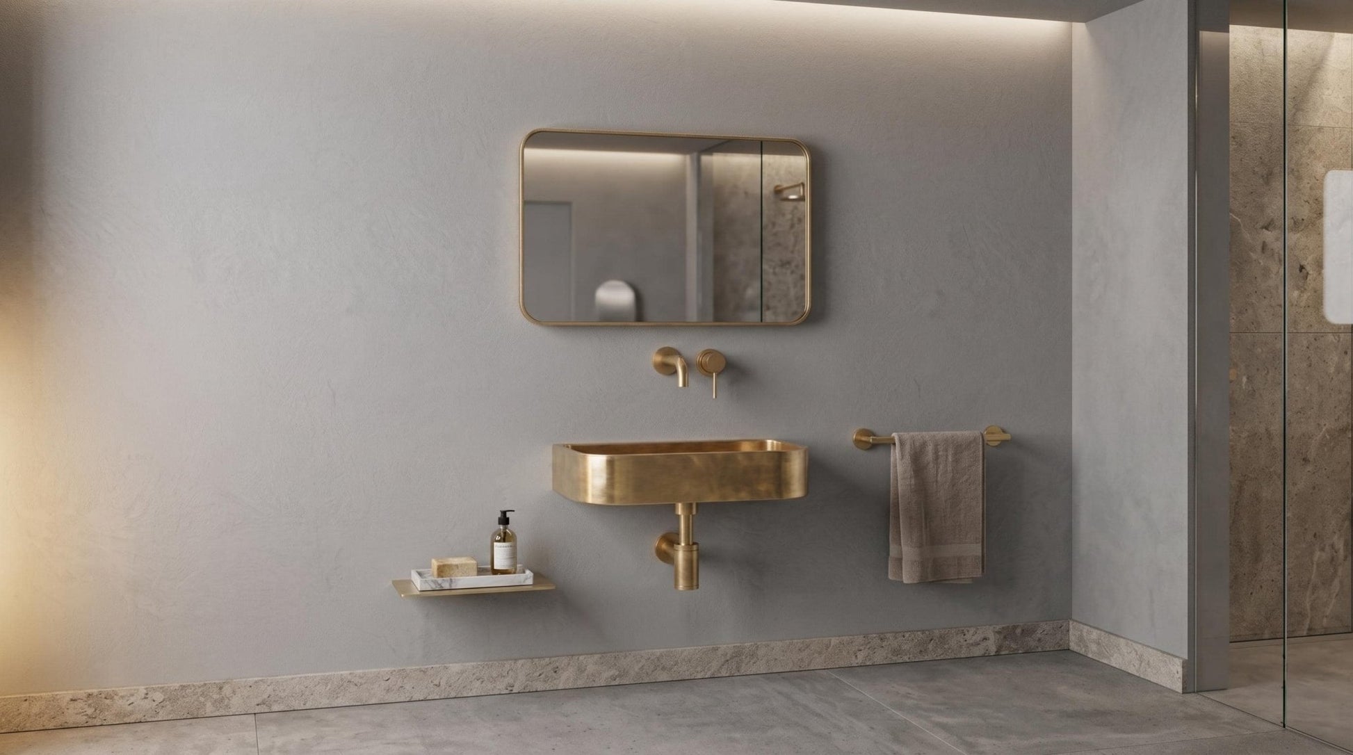 Antique Brass Sink - Wall Mounted Rectangular Basin, Custom Bathroom Vanity Washbasin - Powder Room Gold Sink, Floating Handcrafted Sink - Mettlemix