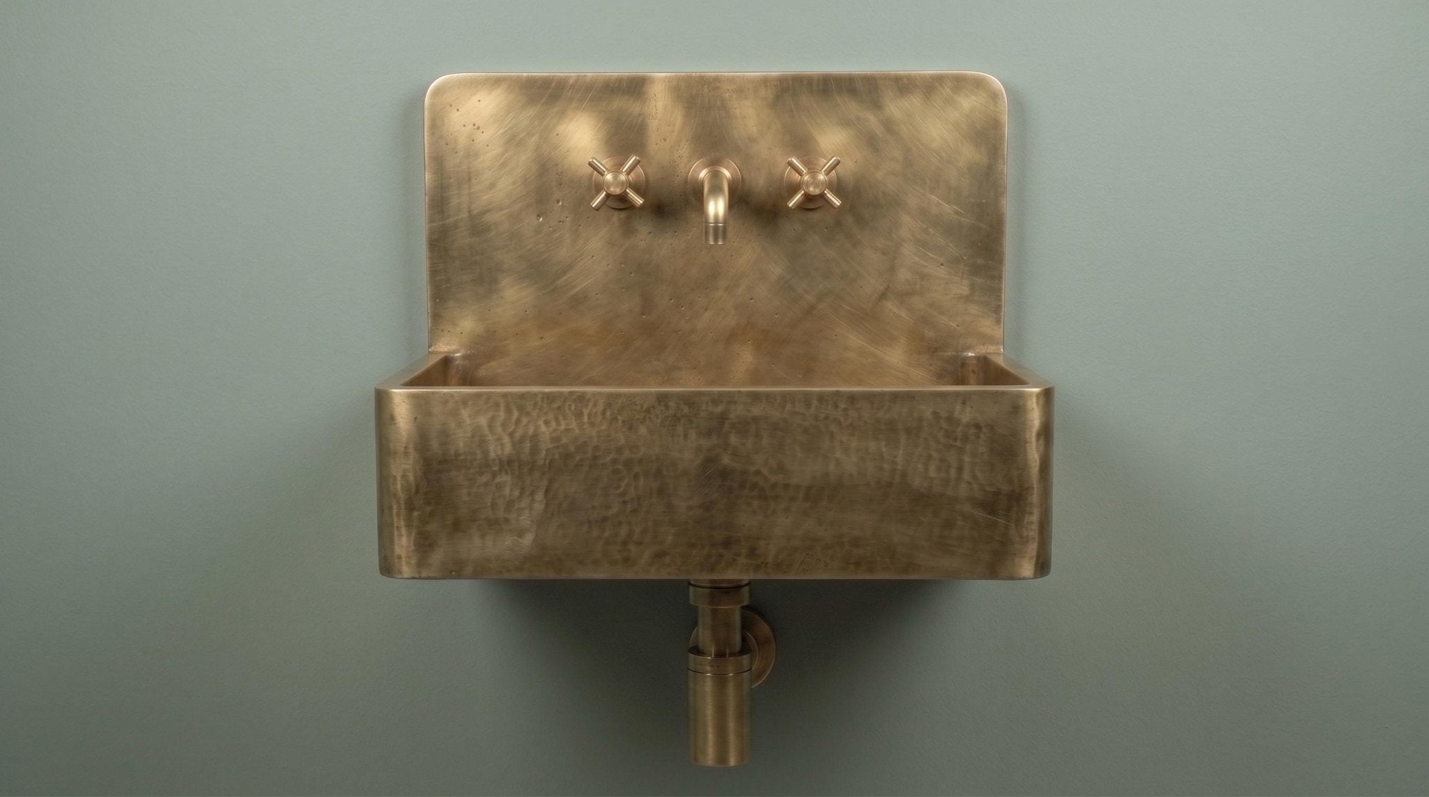 Antique Brass Wall Mounted Floating Sink, Smooth Rectangular Washbasin, Vintage Bathroom Vanity Basin, Rustic Sink - Mettlemix