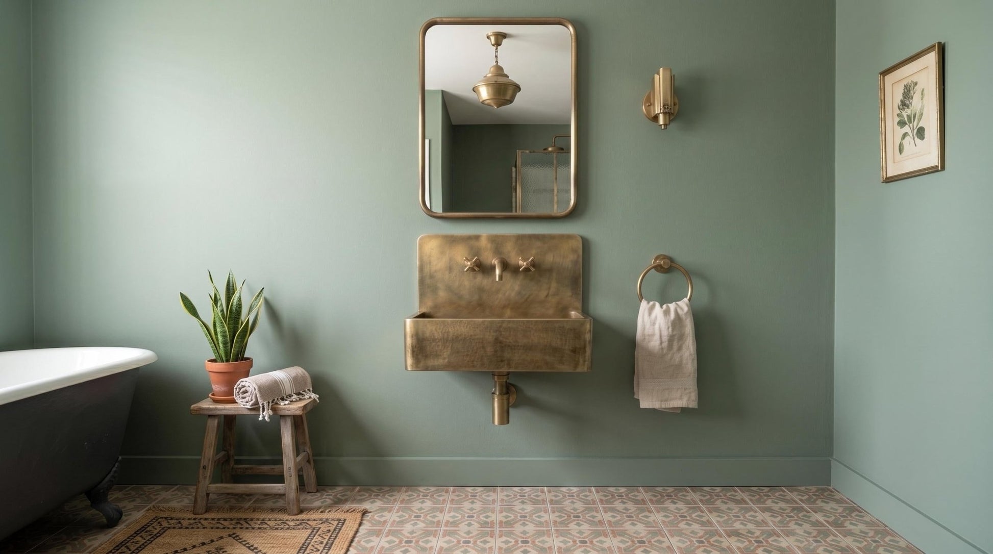 Antique Brass Wall Mounted Floating Sink, Smooth Rectangular Washbasin, Vintage Bathroom Vanity Basin, Rustic Sink - Mettlemix