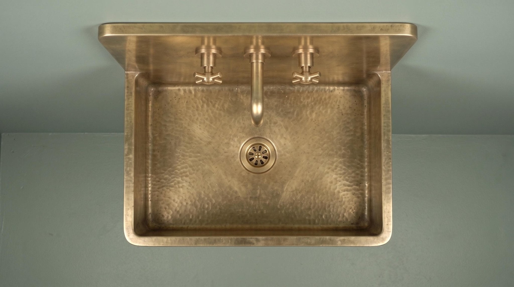 Antique Brass Wall Mounted Floating Sink, Smooth Rectangular Washbasin, Vintage Bathroom Vanity Basin, Rustic Sink - Mettlemix