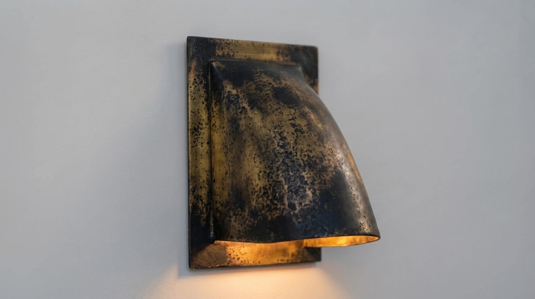Antique Brass Wall Sconce, Handmade Black Patina Indoor Outdoor Light, Aged Gold Curved Wall Lamp, Rustic Vintage Sconce Fixture - Mettlemix