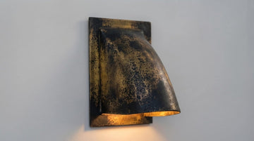 Antique Brass Wall Sconce, Handmade Black Patina Indoor Outdoor Light, Aged Gold Curved Wall Lamp, Rustic Vintage Sconce Fixture - Mettlemix