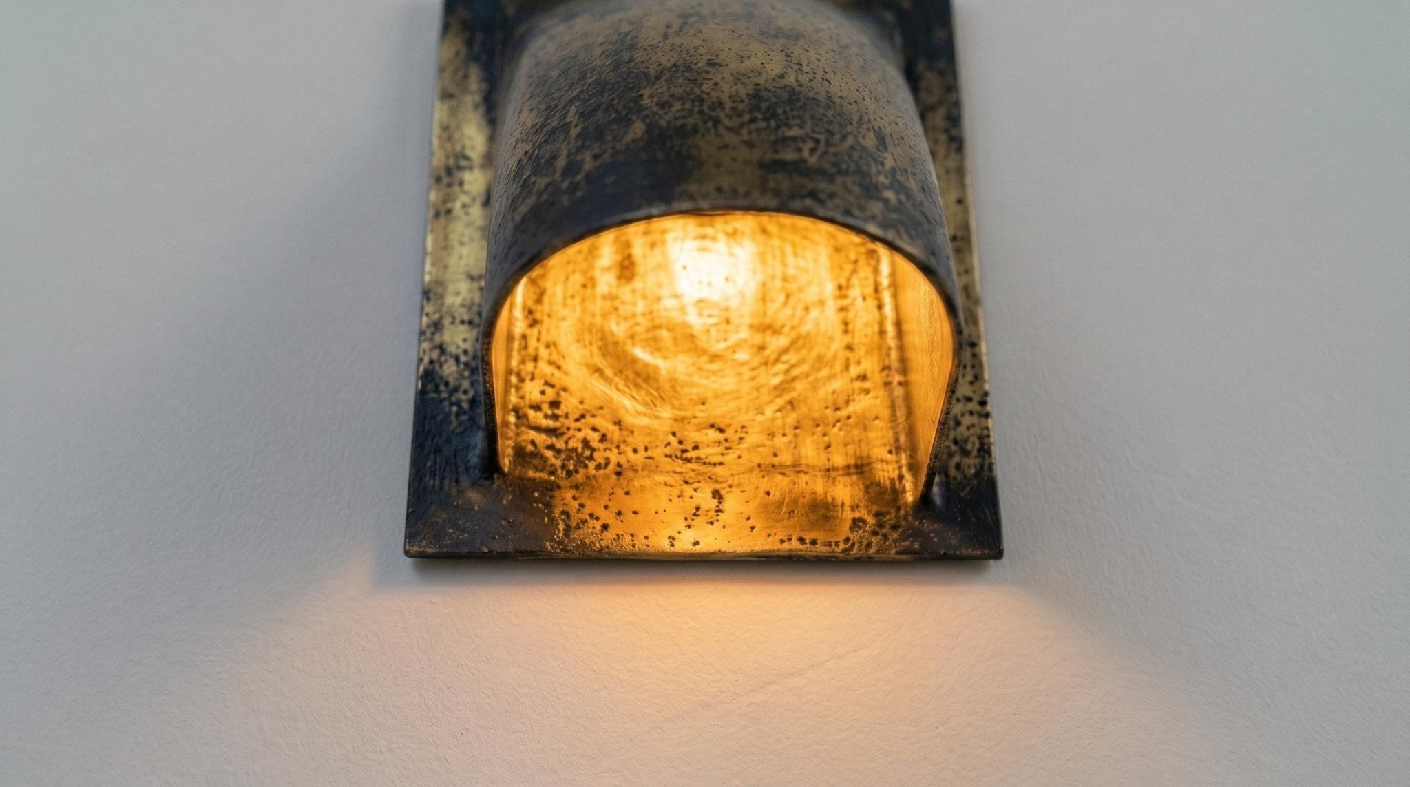 Antique Brass Wall Sconce, Handmade Black Patina Indoor Outdoor Light, Aged Gold Curved Wall Lamp, Rustic Vintage Sconce Fixture - Mettlemix