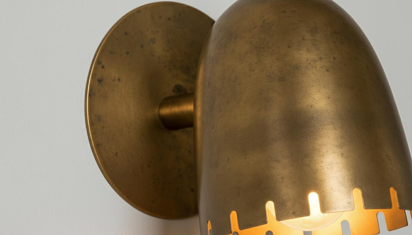 Antique Brass Wall Sconce - Mid-Century Cut Dome Lamp - Mettlemix