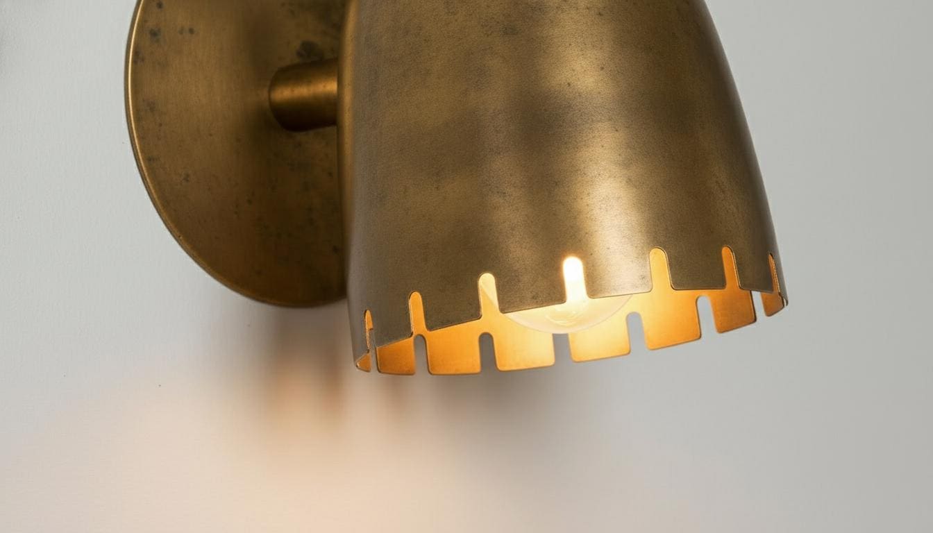 Antique Brass Wall Sconce - Mid-Century Cut Dome Lamp - Mettlemix