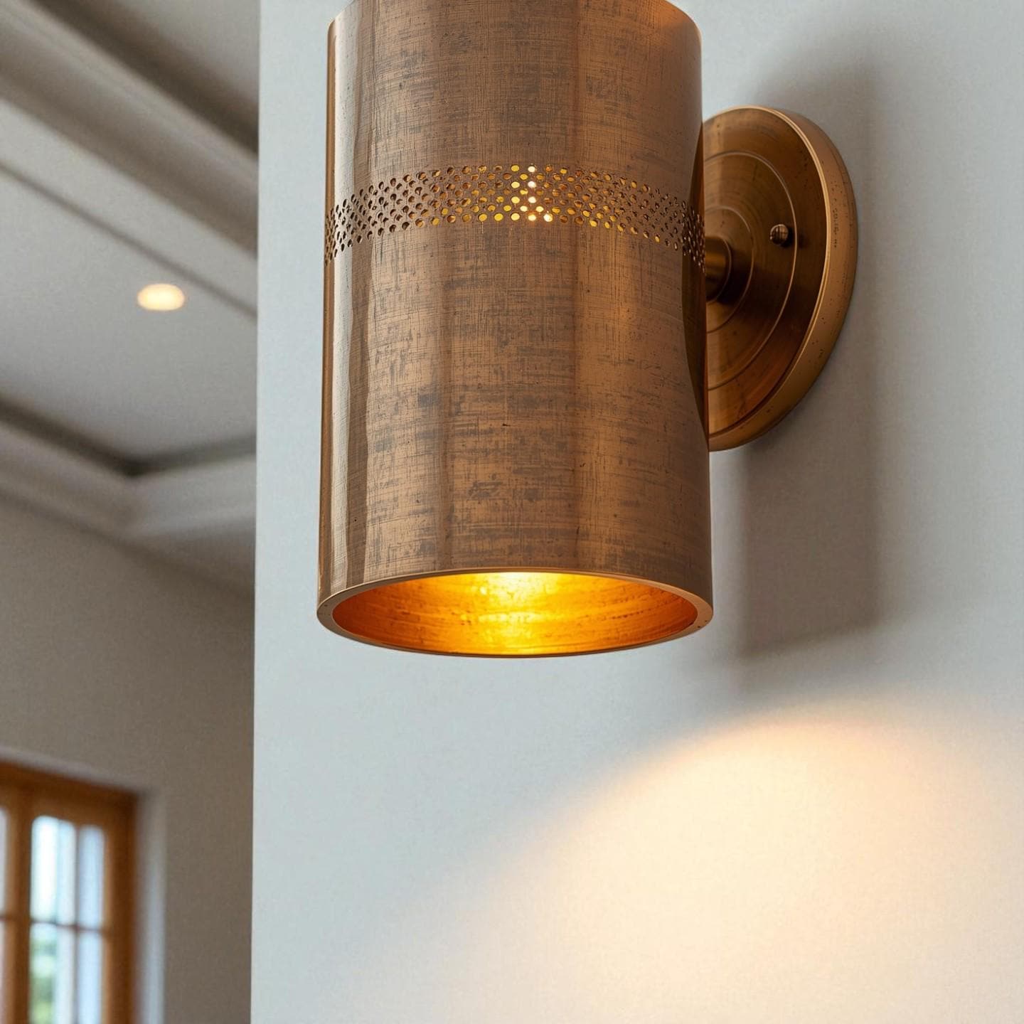 Antique Brass Wall Sconce - Perforated Cylinder Architectural Light - Mettlemix