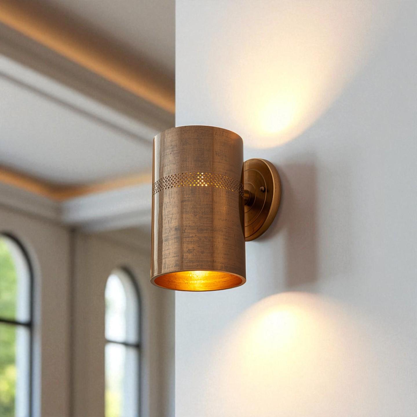 Antique Brass Wall Sconce - Perforated Cylinder Architectural Light - Mettlemix