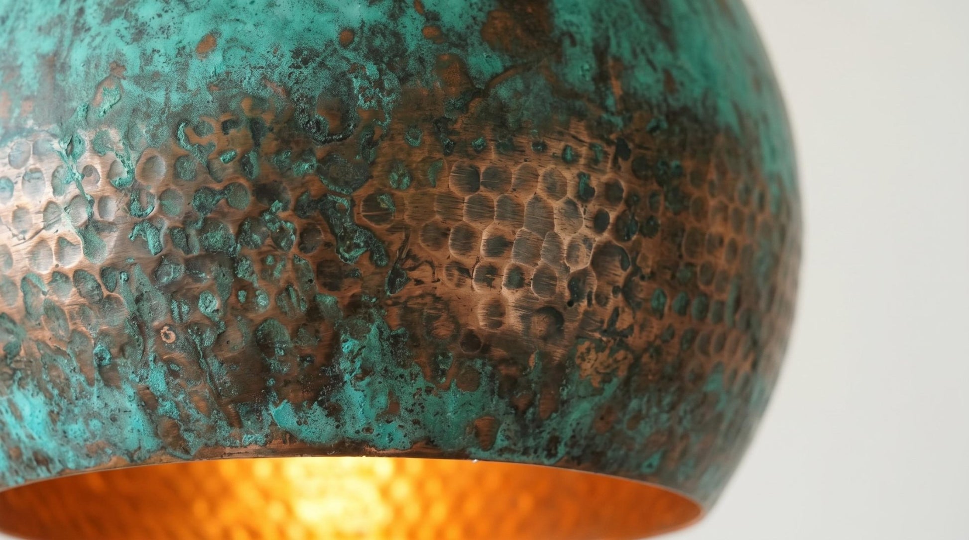 Antique Copper Hammered Pendant Light, Rustic Verdigris Hanging Lamp, Handmade Patina Ceiling Light, Kitchen Island Lighting - Mettlemix
