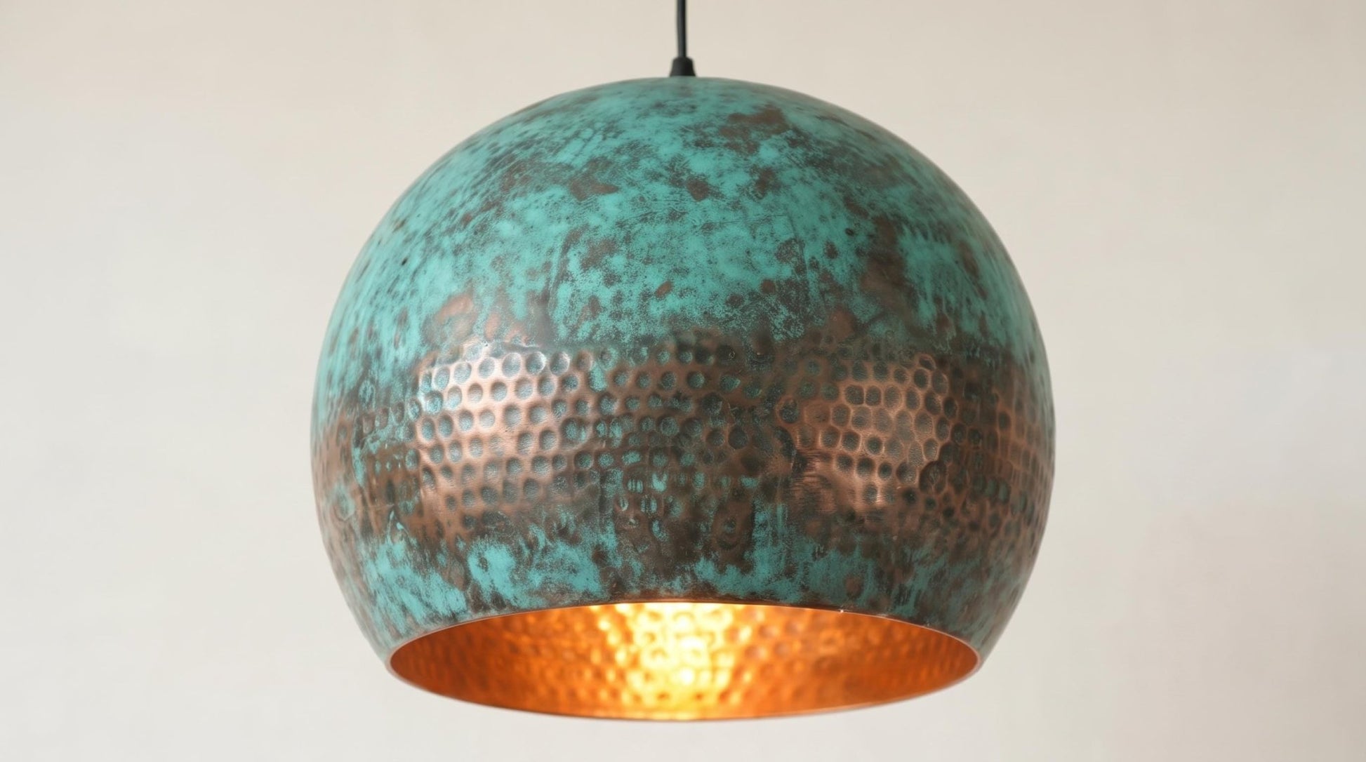 Antique Copper Hammered Pendant Light, Rustic Verdigris Hanging Lamp, Handmade Patina Ceiling Light, Kitchen Island Lighting - Mettlemix