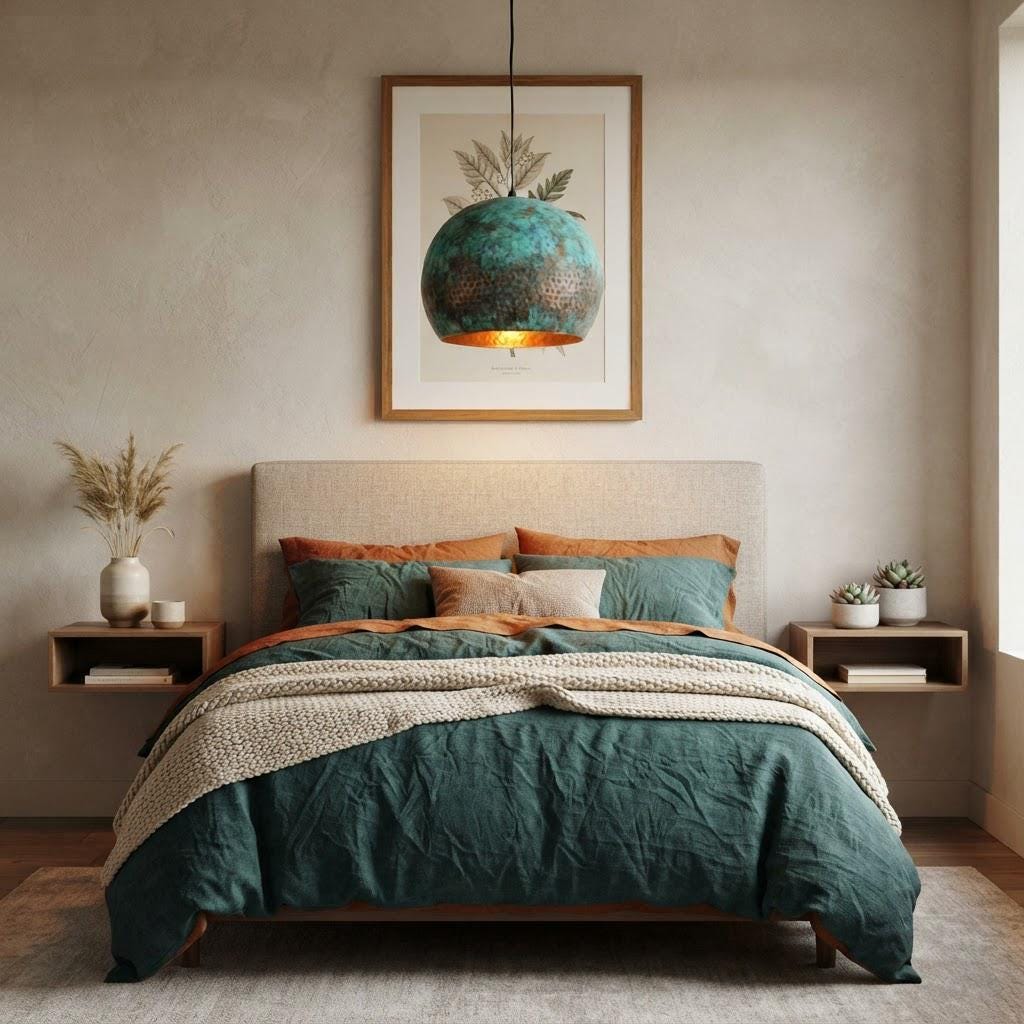Antique Copper Hammered Pendant Light, Rustic Verdigris Hanging Lamp, Handmade Patina Ceiling Light, Kitchen Island Lighting - Mettlemix